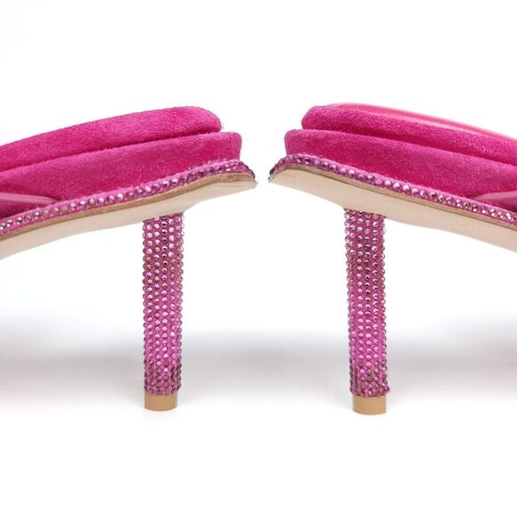 NEW Tamara Mellon Astral Pink Suede Sandal Crystal Stiletto Kitten Heel Toe Ring - Picture 12 of 14